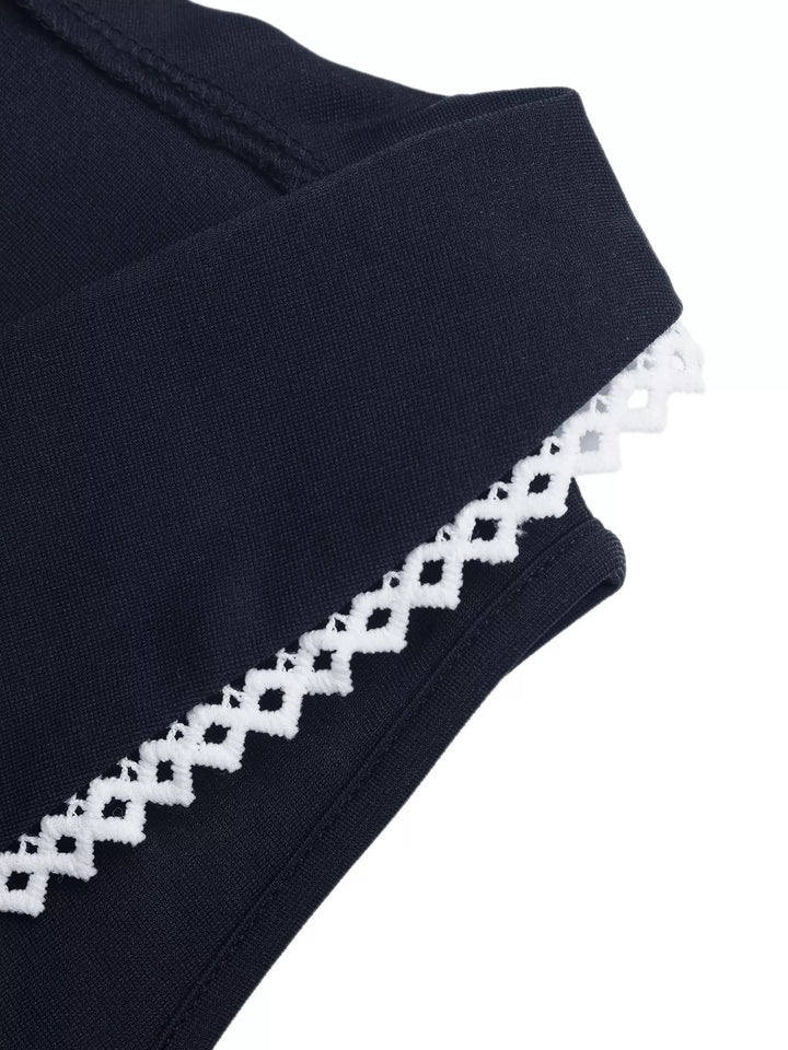 Lace-trim lapel tie-front sleeveless vest top