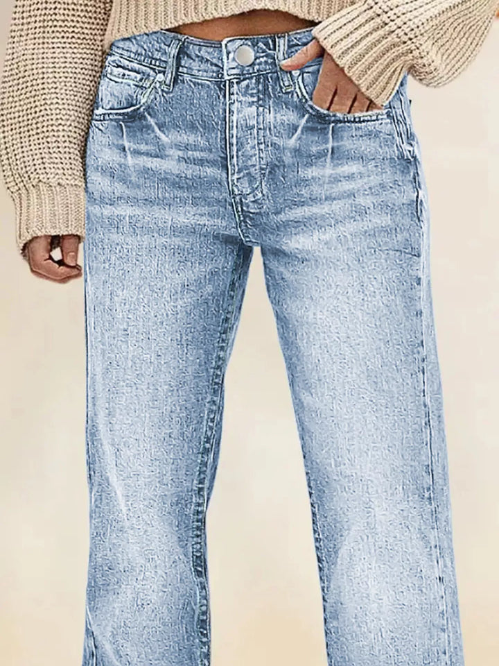 Vintage wash mid-rise straight leg jeans