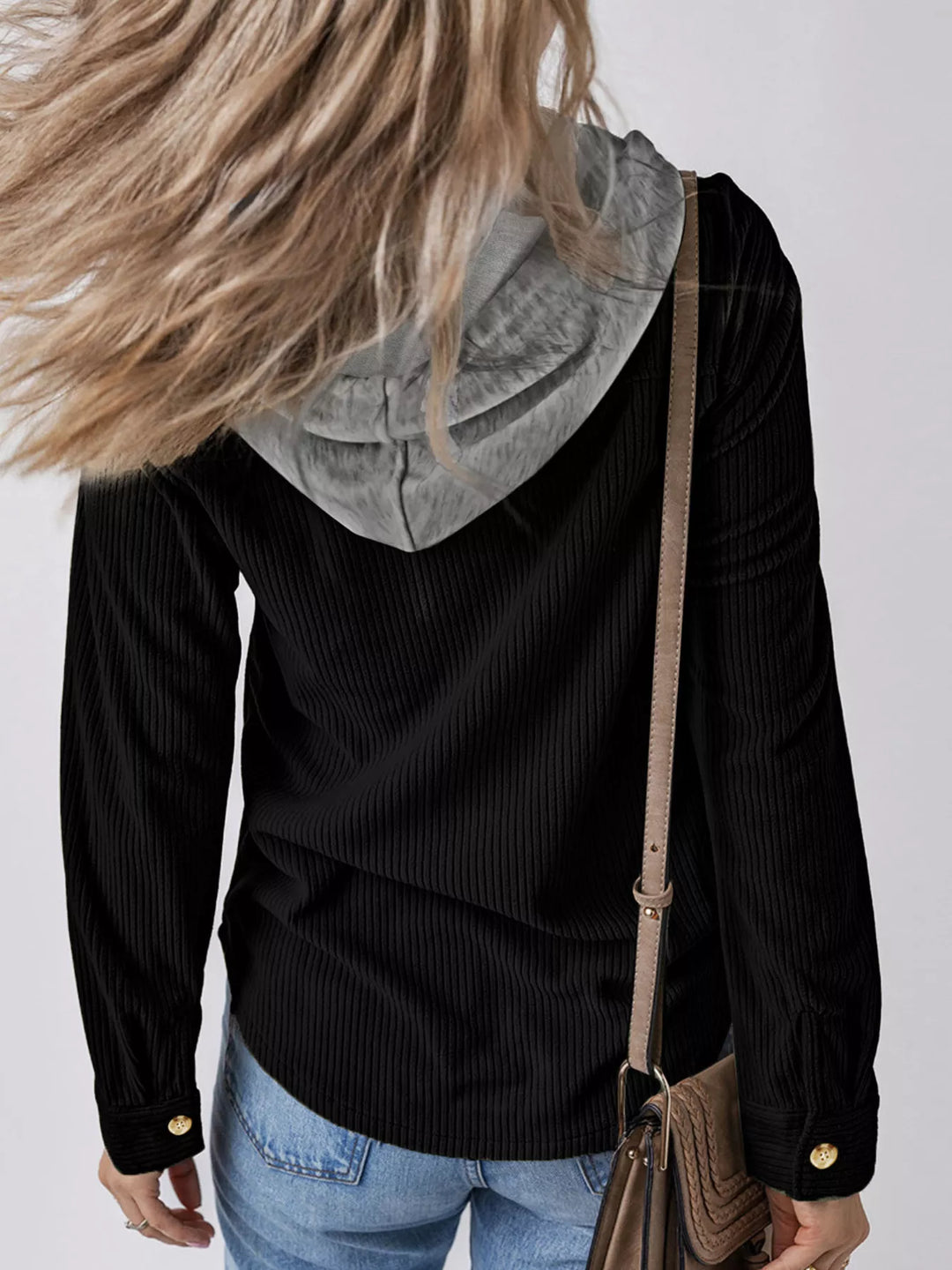 Ribbed corduroy hooded jacket with drawstring and pockets