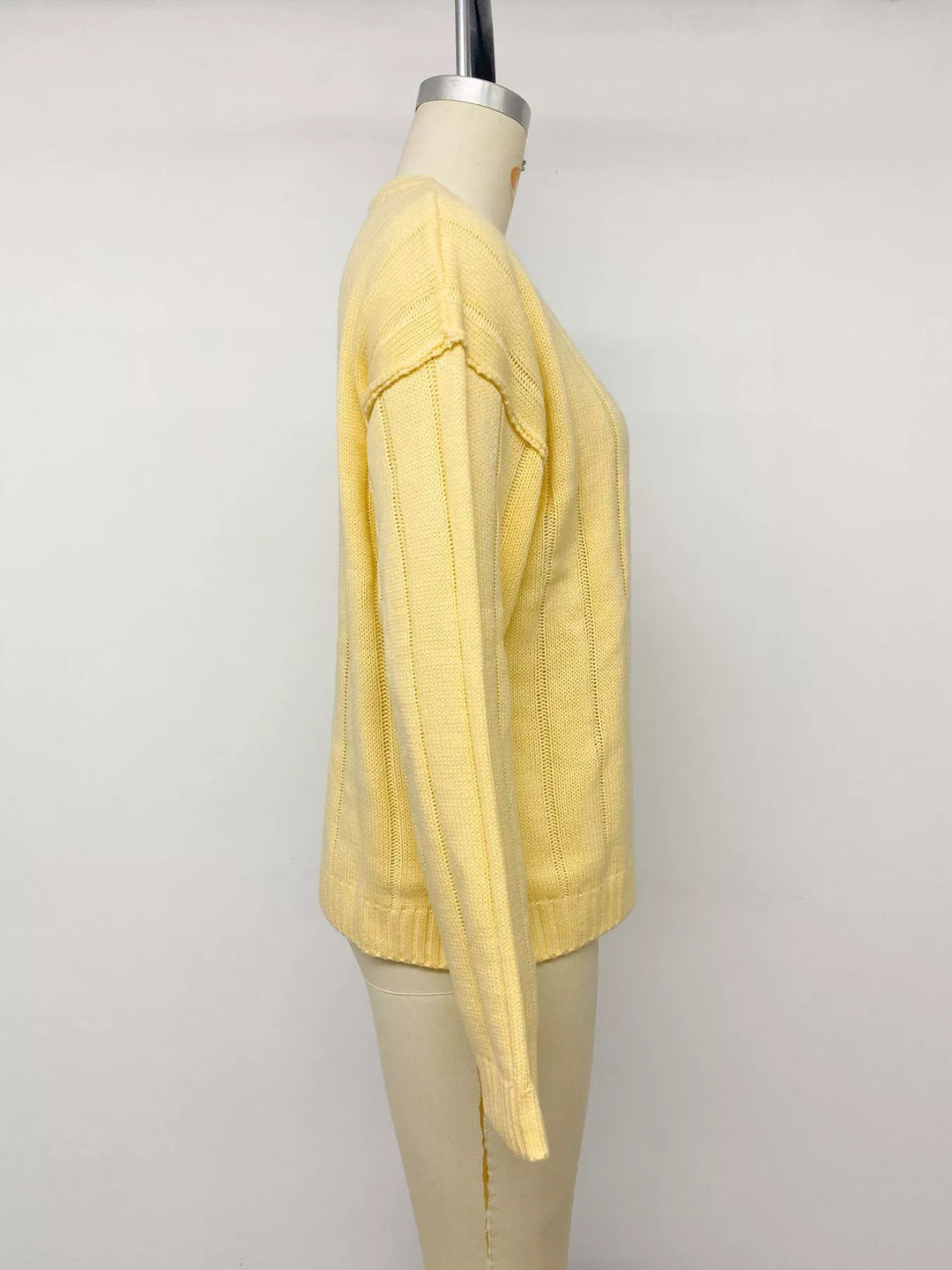 Ribbed knit button-front cardigan with dropped shoulders