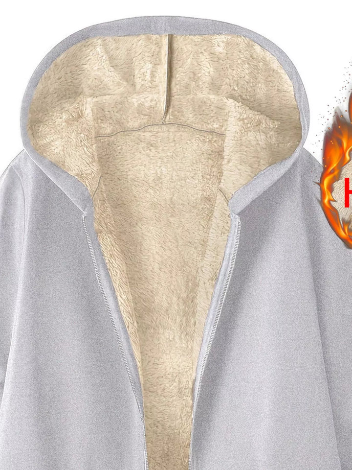 Sherpa-lined hooded zip longline jacket with pockets
