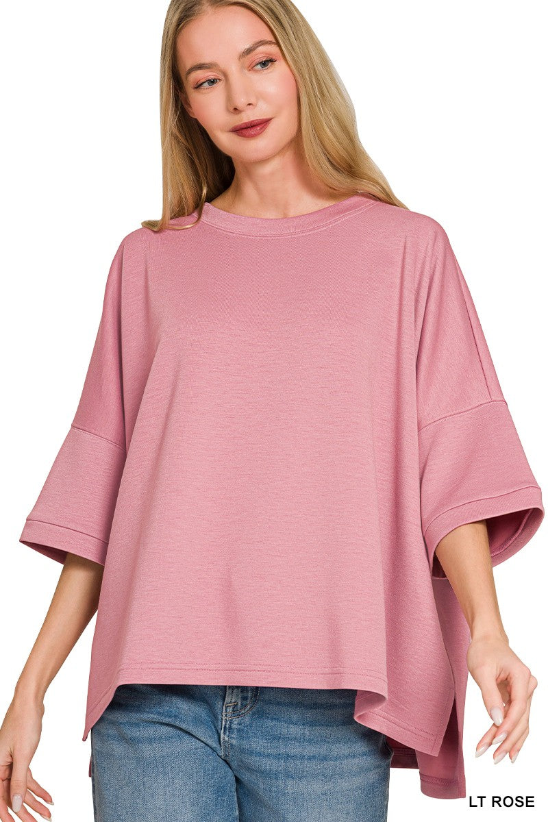 LT ROSE Oversized scuba knit top with drop shoulders and side slits