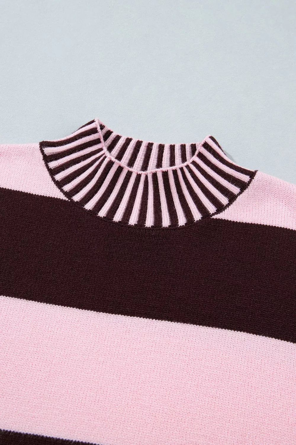Wide stripe mock neck drop shoulder relaxed sweater