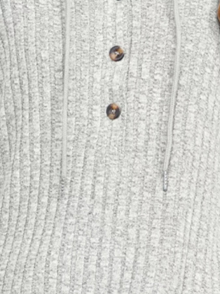 Ribbed knit henley hoodie with drawstring hood