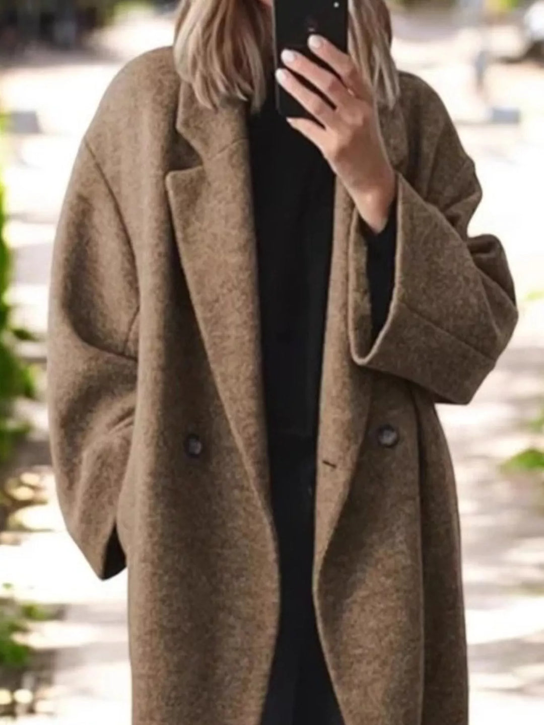 Oversized notch lapel longline coat with side pockets