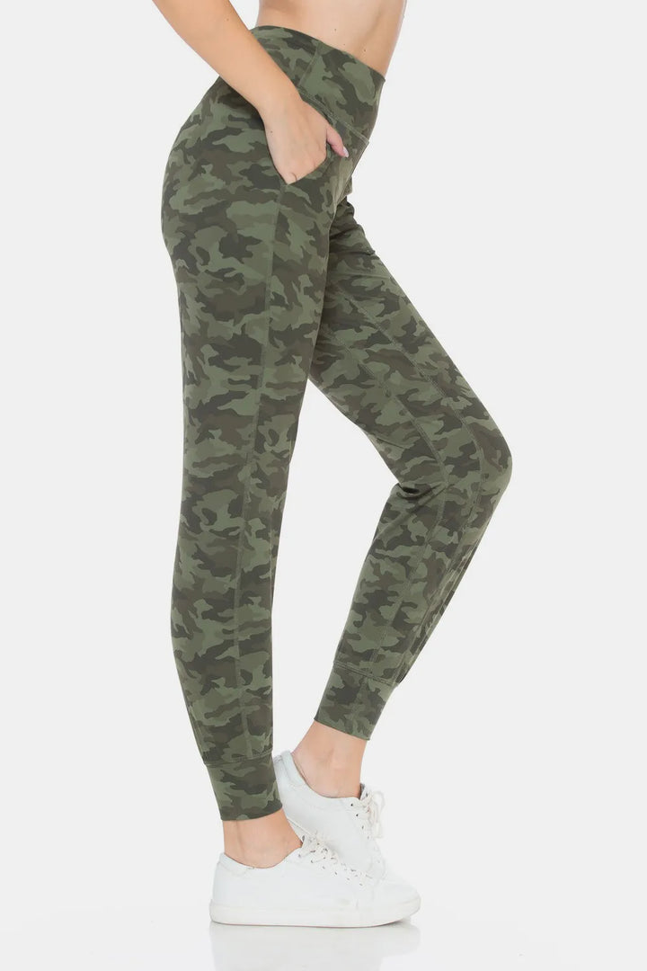 MULTI High-waist camo leggings with side pockets and cuffed ankles