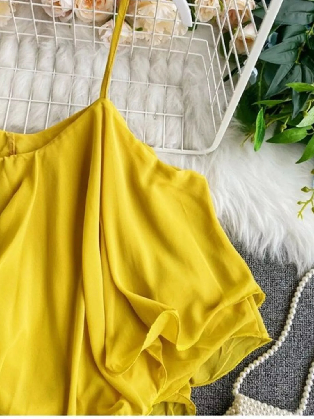 Flowy chiffon cami with ruffled hem and V-neck
