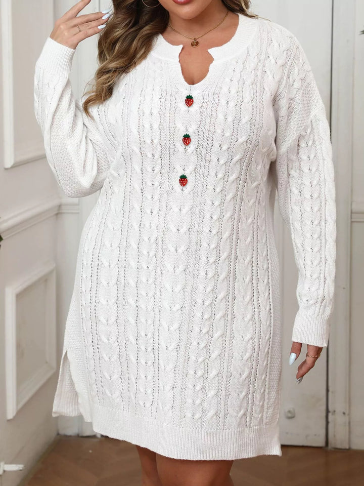Cable knit sweater dress with strawberry buttons