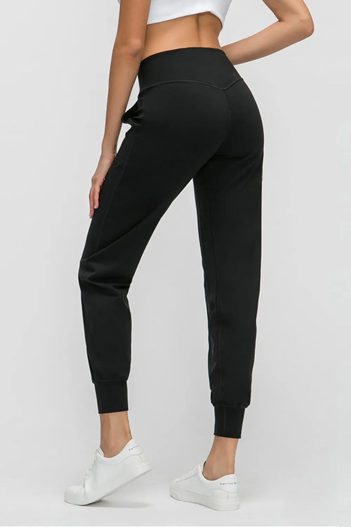 Wide waistband cropped joggers with pockets and ribbed cuffs