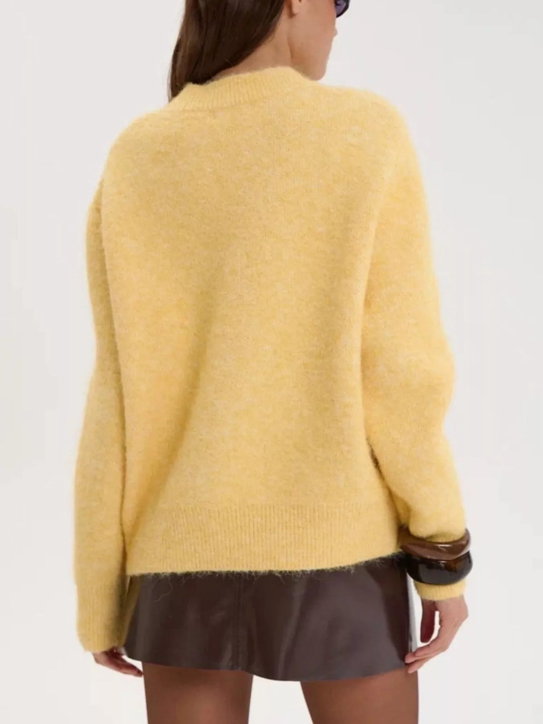 Dropped shoulder brushed knit crew neck sweater