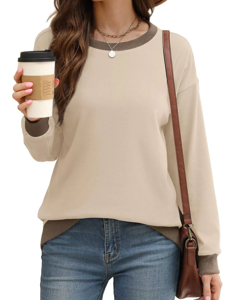 Drop-shoulder crew neck sweatshirt with contrast ribbed trim