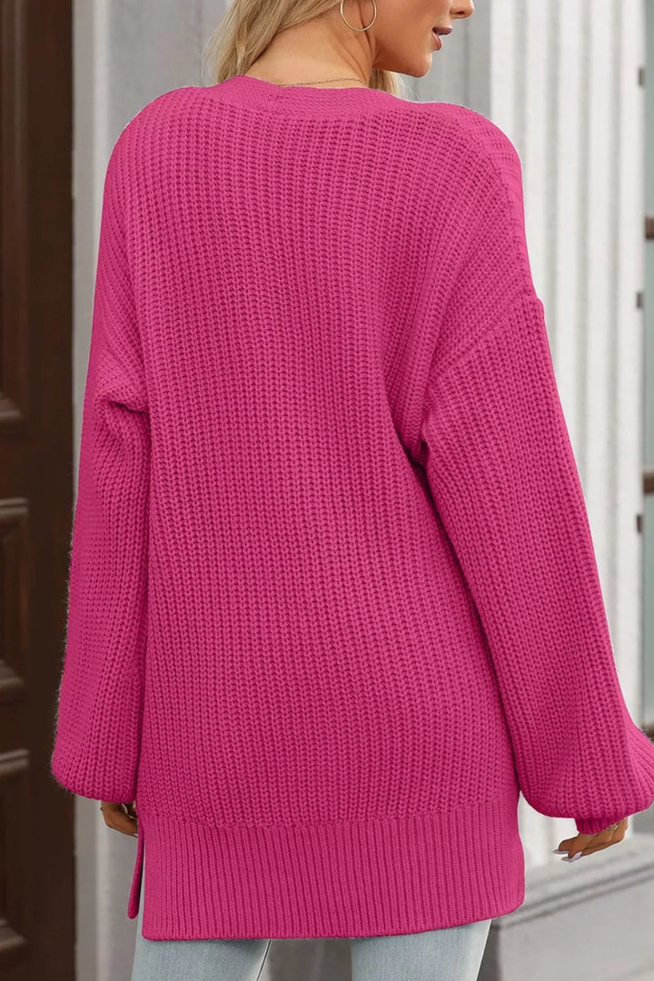 Chunky ribbed knit button-down cardigan