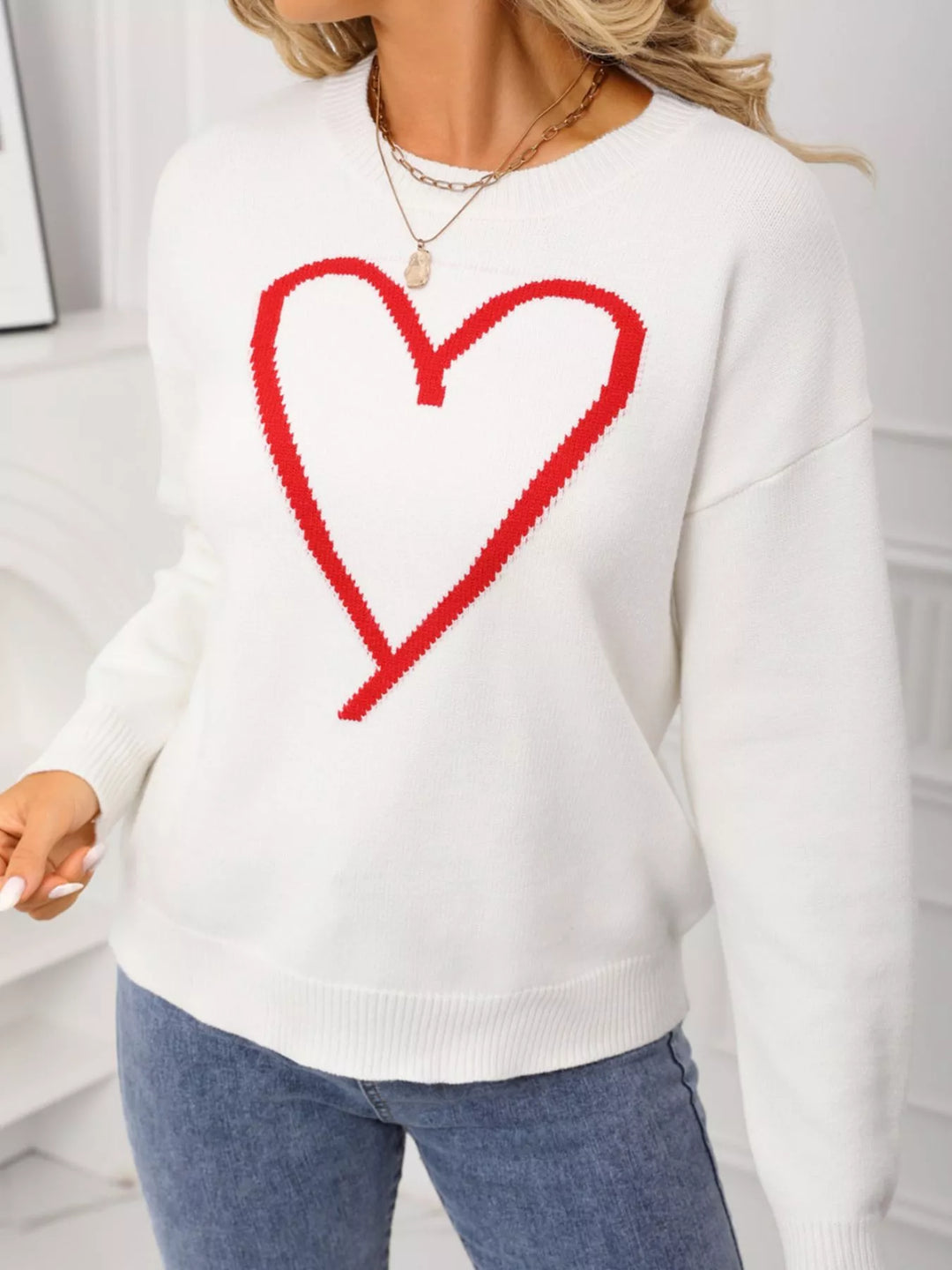 White Heart graphic dropped shoulder crew neck sweater