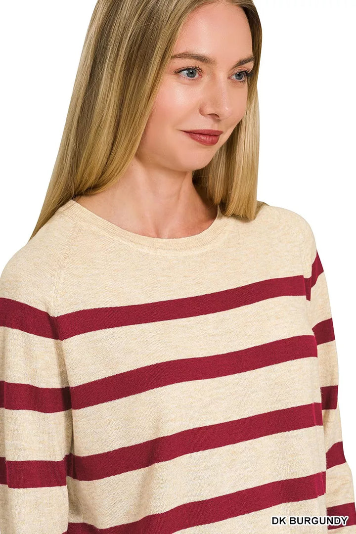 Striped crew neck sweater with ribbed cuffs and hem