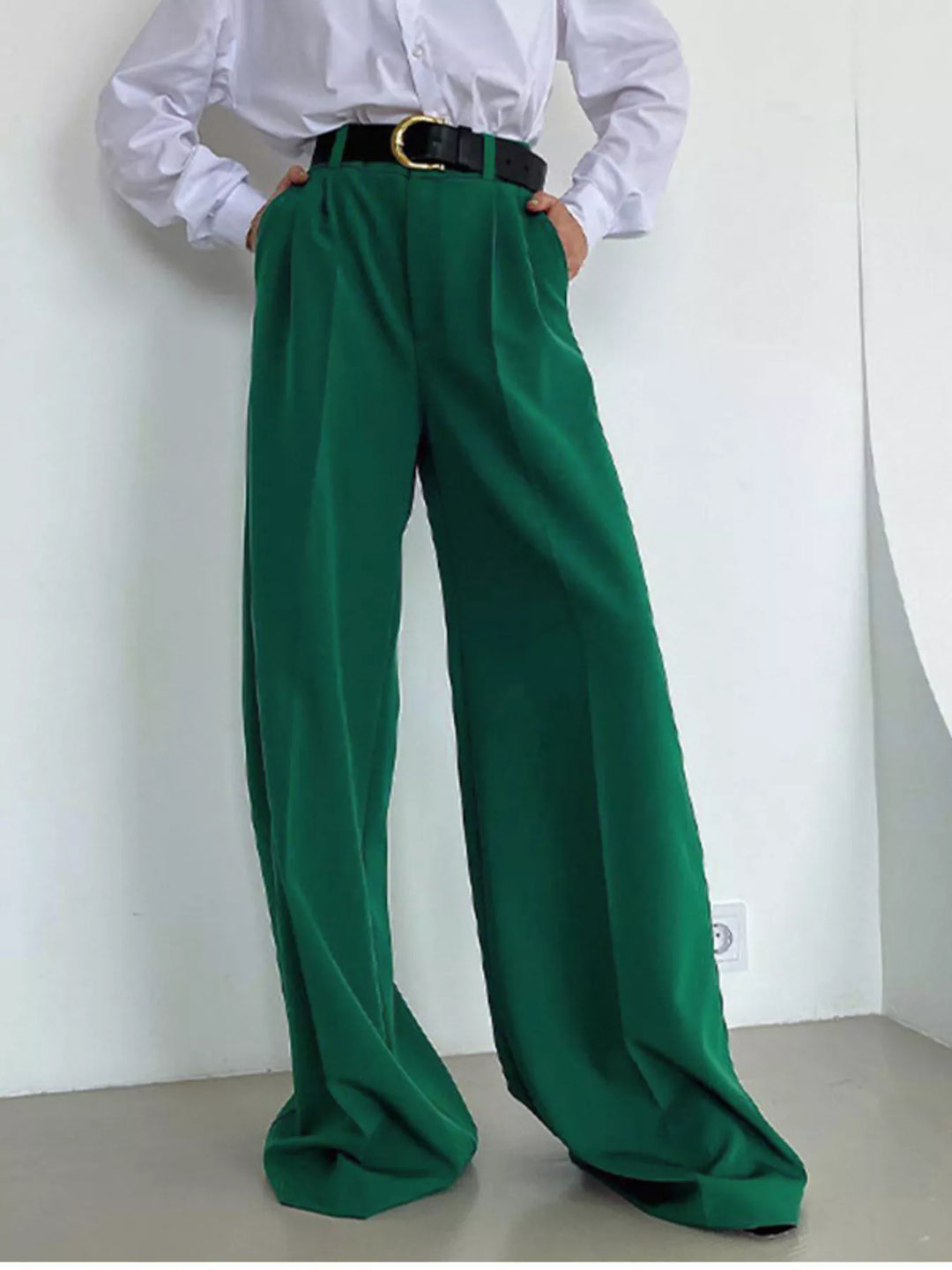 Pleated wide-leg dress pants with high-rise waist