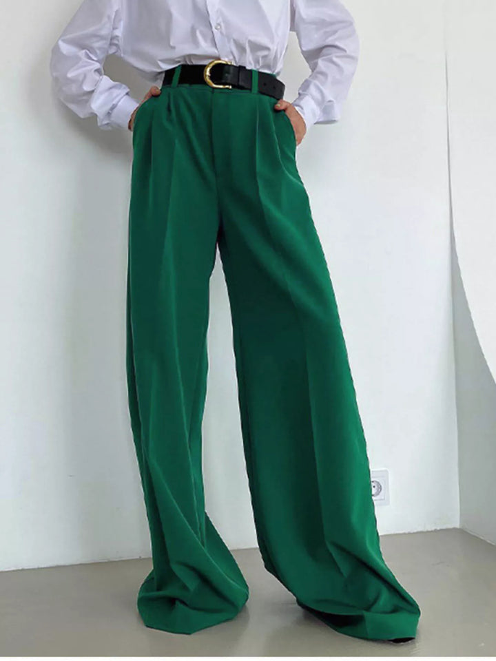 Pleated wide-leg dress pants with high-rise waist