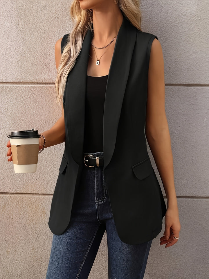 Sleeveless shawl collar blazer vest with flap pockets