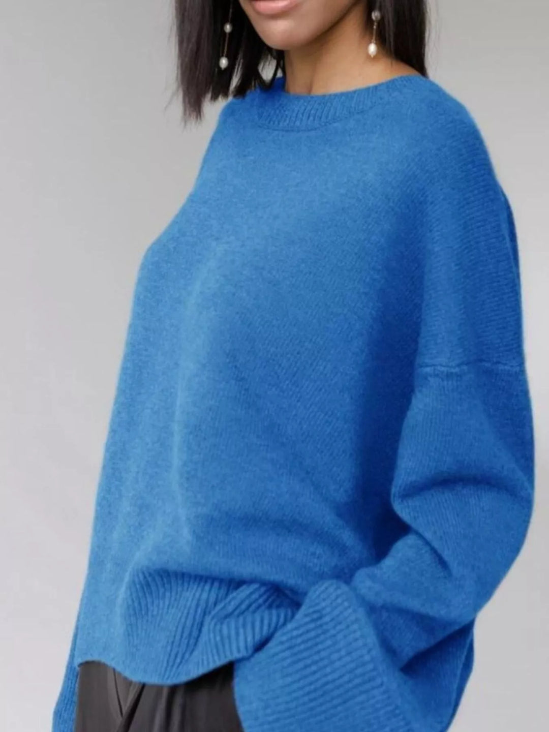 Oversized ribbed-hem drop-shoulder crewneck sweater