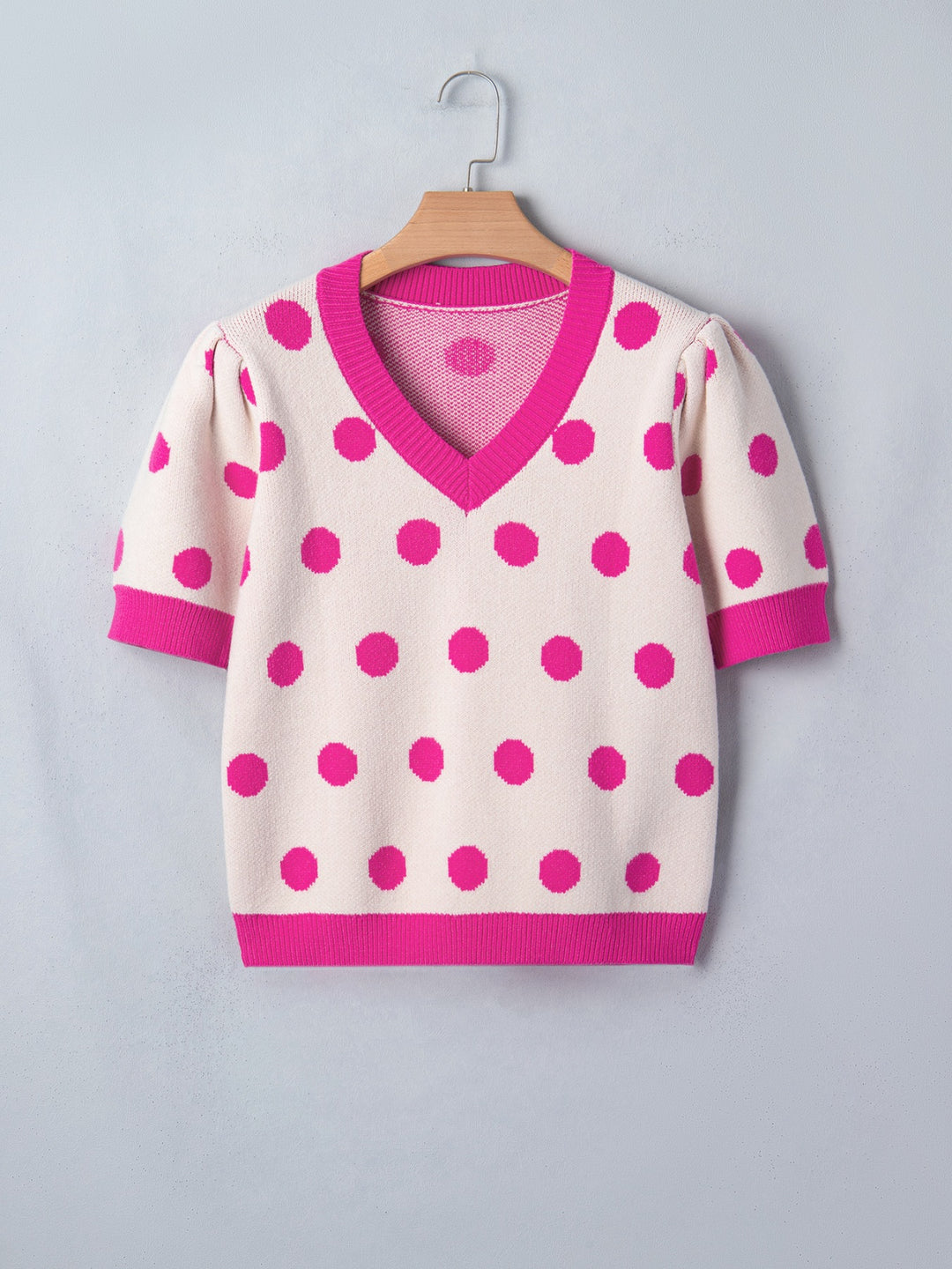 Polka dot puff sleeve V-neck sweater top