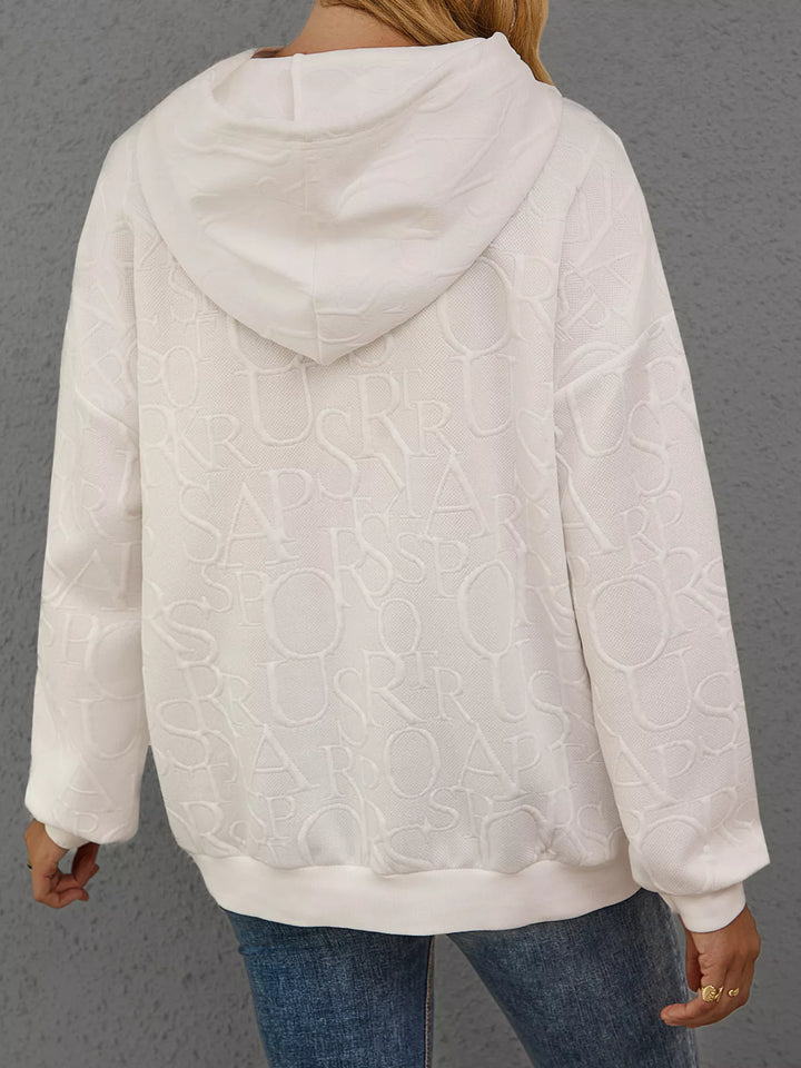Embossed lettering drawstring pullover hoodie