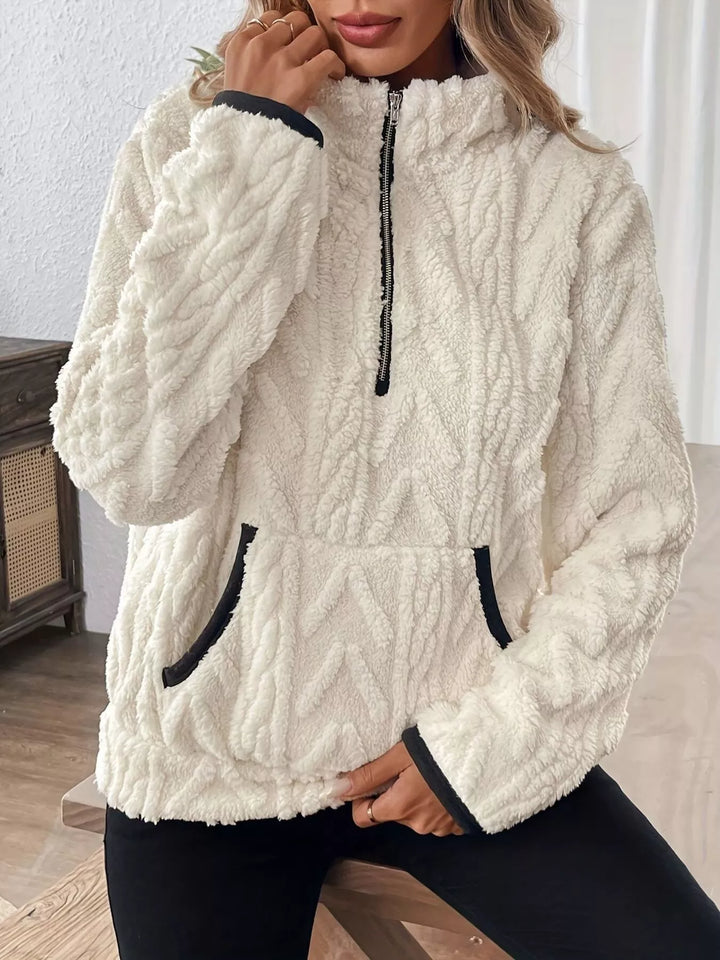 Textured fleece half-zip pullover with kangaroo pocket