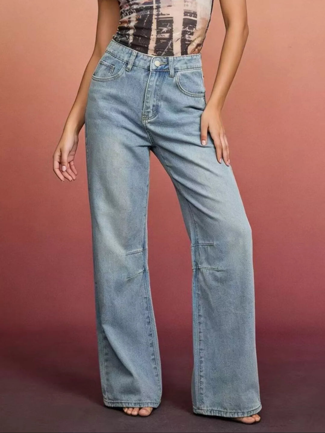 Wide-leg high-rise jeans with paneled knee seams