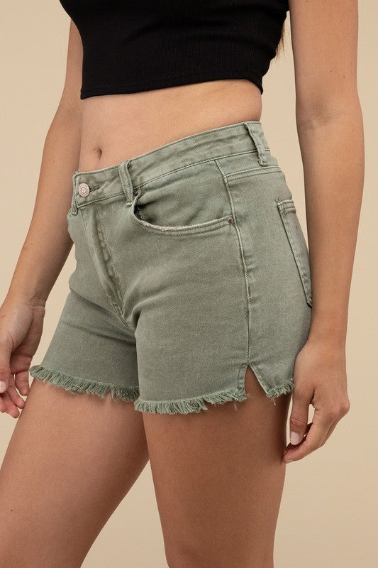 Riviera Acid Washed Frayed Cutoff Denim Shorts