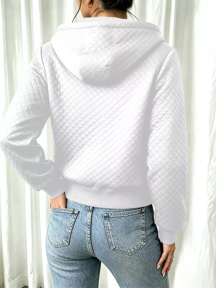 Diamond quilted zip-up hoodie jacket with drawstring hood