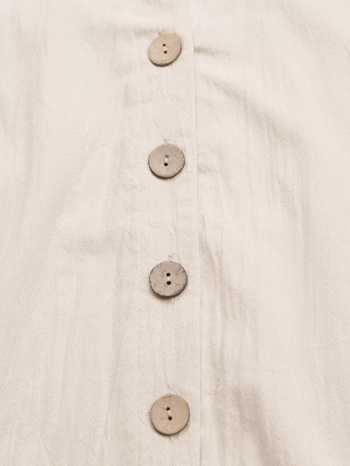 Button-front ruffle hem mini dress with tie waist