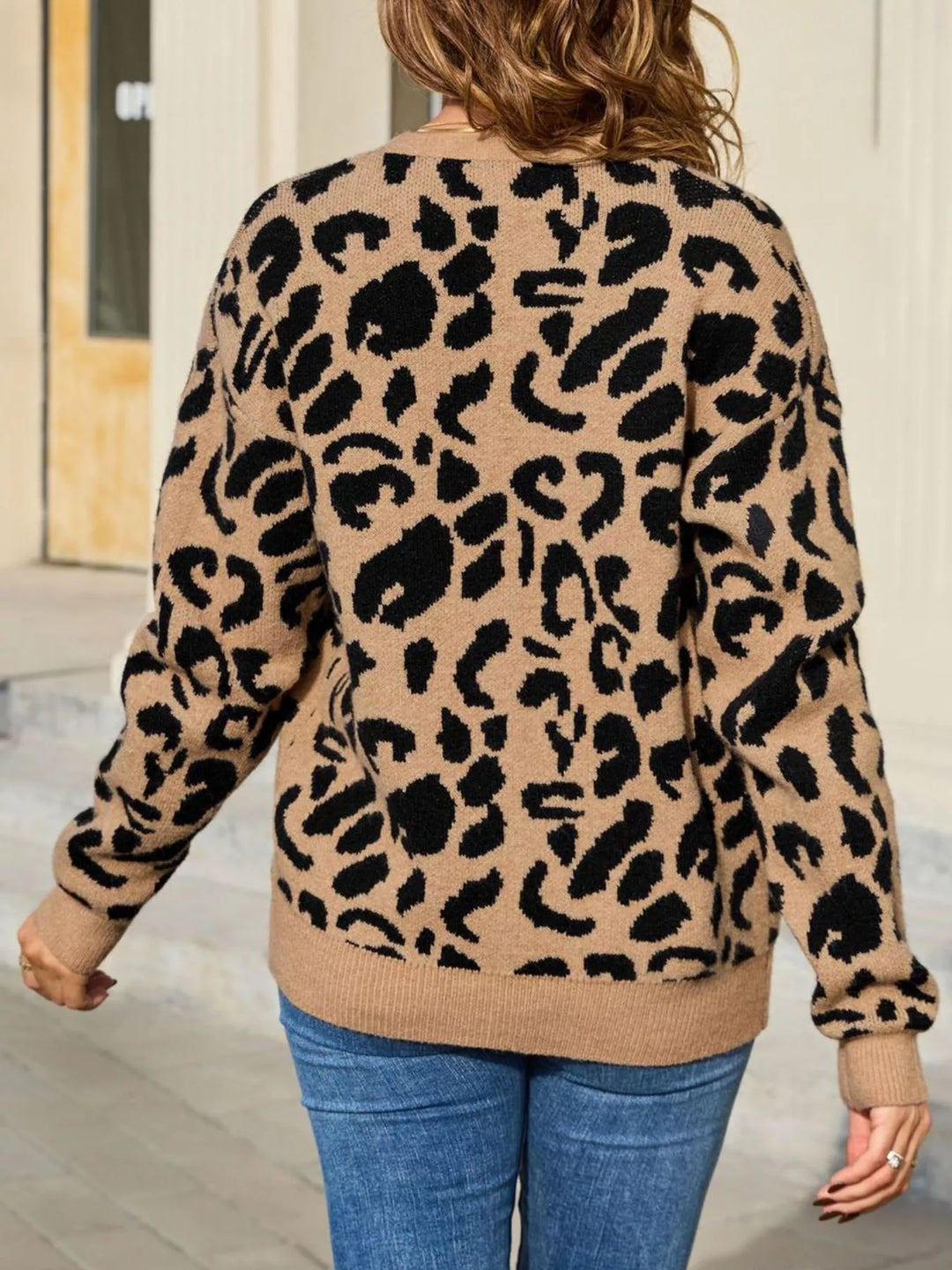 Long sleeve leopard print tie-front knit cardigan