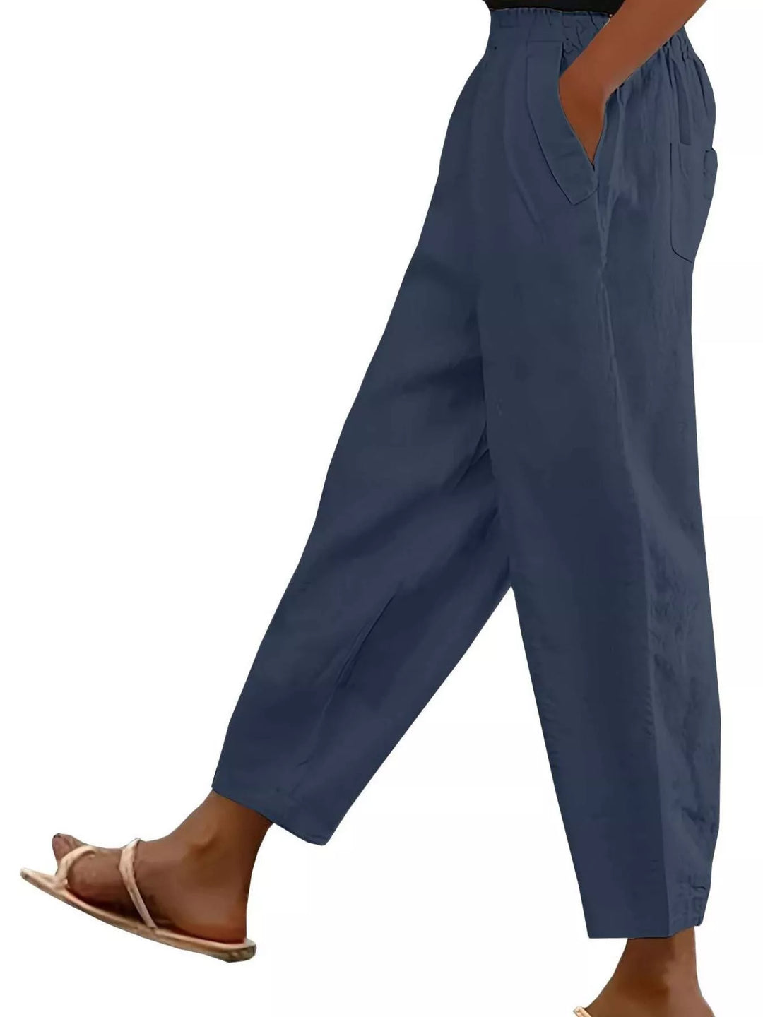 Navy Paperbag waist tapered crop pants with side pockets