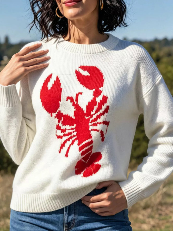 Lobster graphic crew neck knit pullover sweater