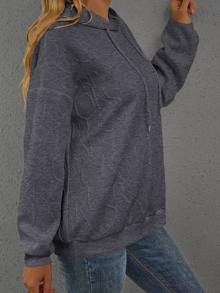 Embossed lettering drawstring pullover hoodie