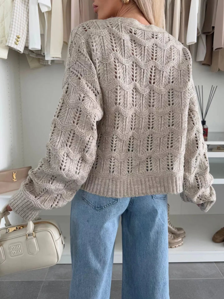 Openwork tie-front cropped knit cardigan