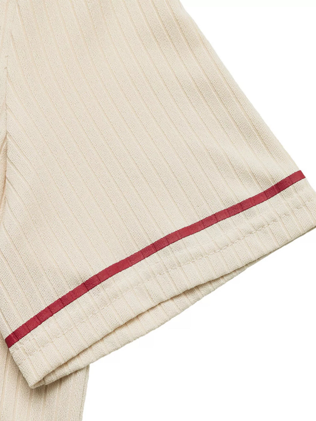 Ribbed knit polo top with striped collar trim