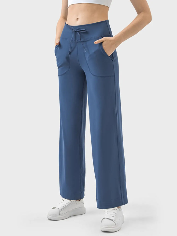Wide-leg drawstring active pants with pockets