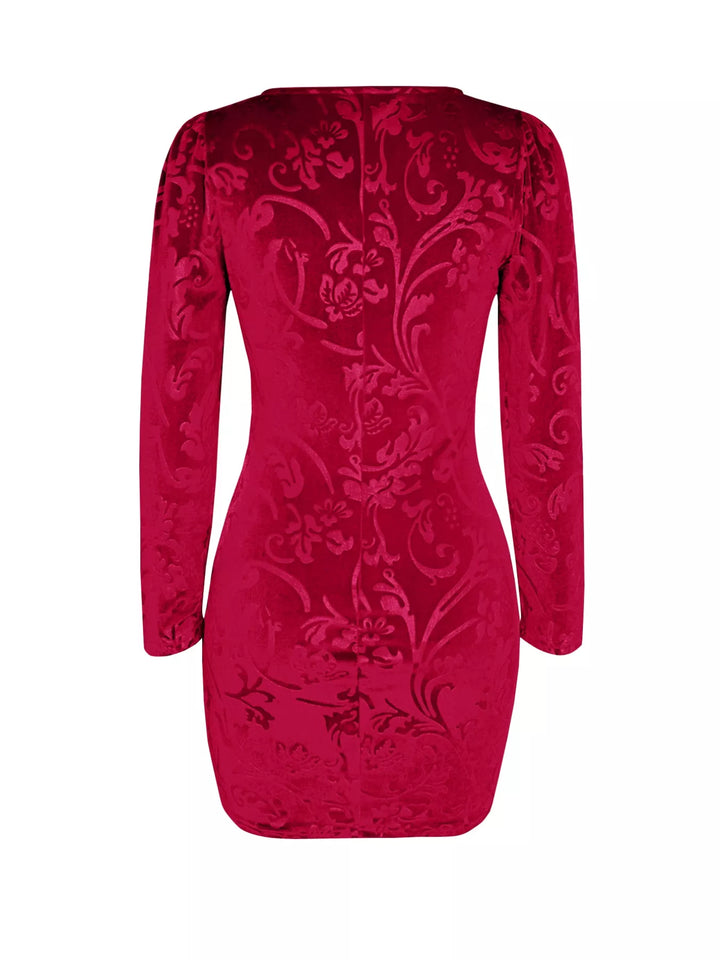 Burnout velvet floral long sleeve bodycon mini dress