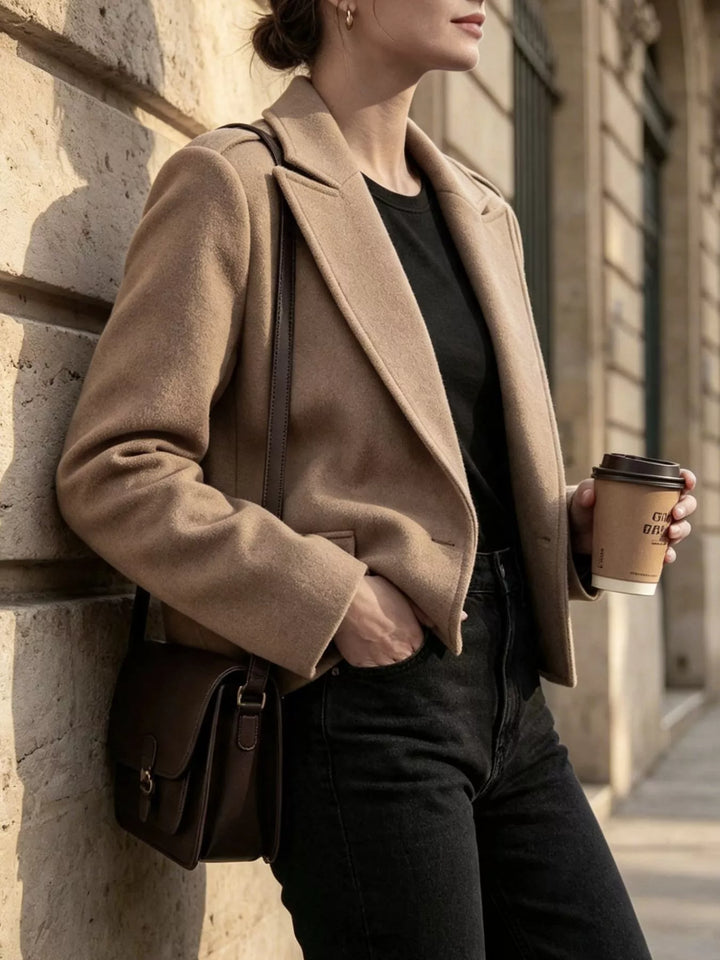 Notch lapel cropped jacket with epaulettes and flap pockets