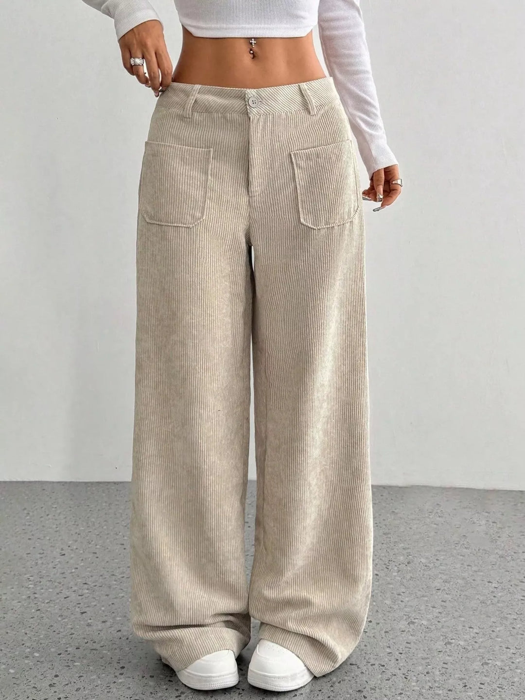 Apricot Wide-leg corduroy pants with front patch pockets