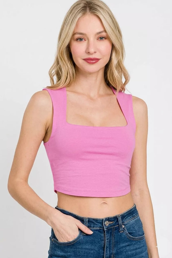Double-layered square neck cropped tank top