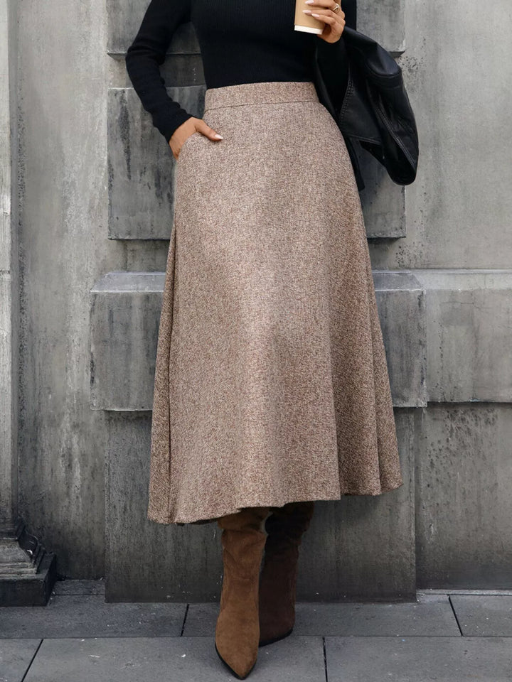 High-waist A-line midi skirt with side pockets