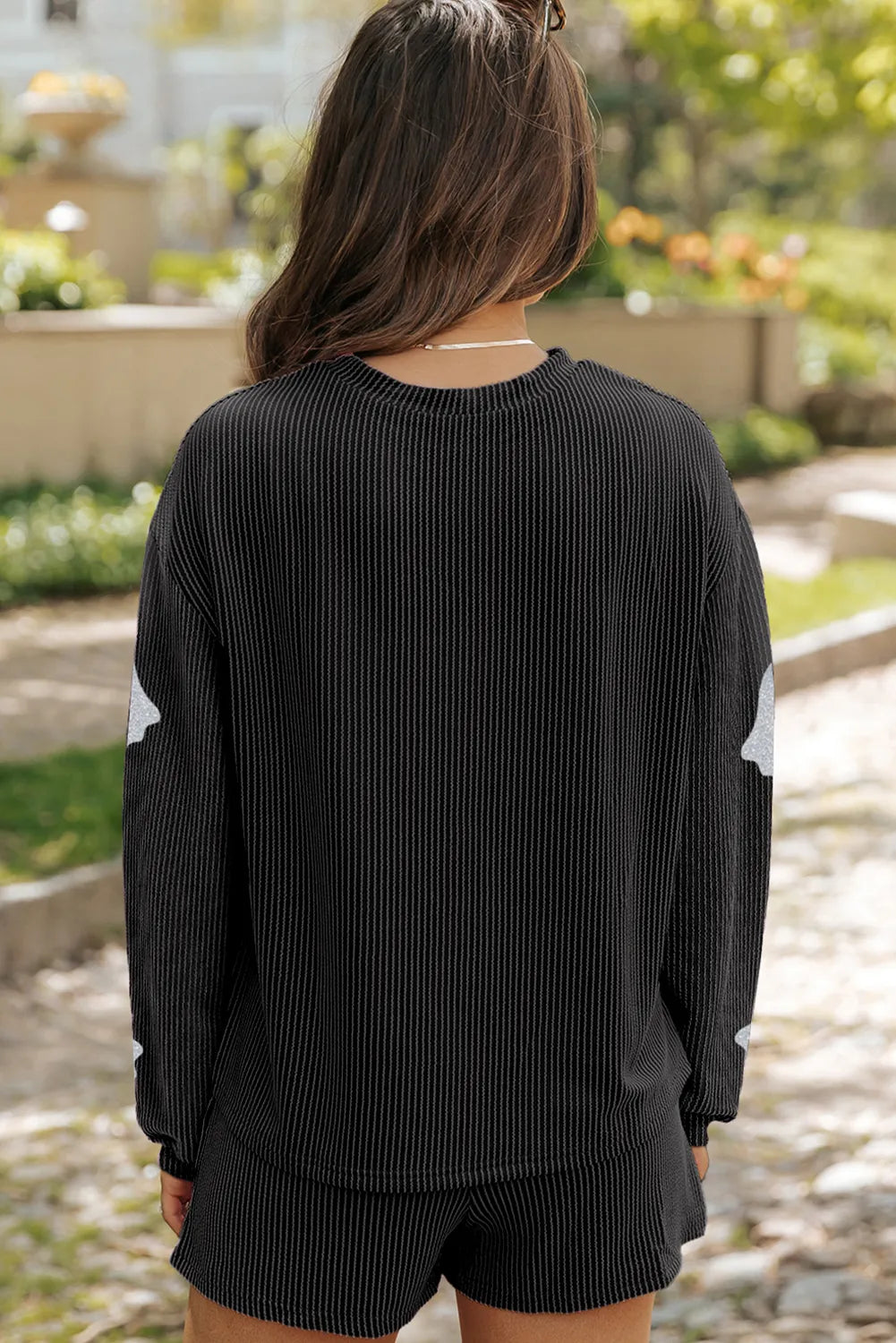 Glitter ghost ribbed long sleeve top and shorts set