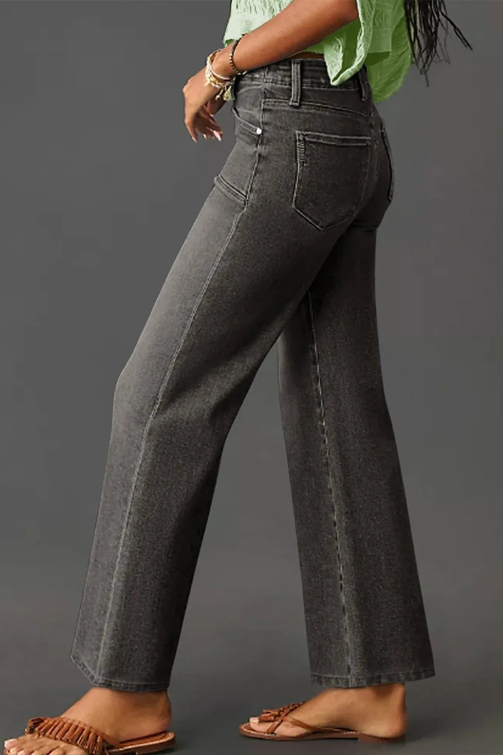 Vintage wash high-rise wide-leg jeans with patch pockets