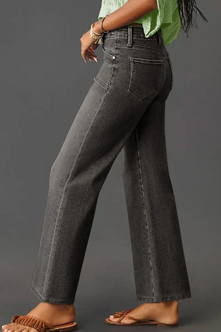 Vintage wash high-rise wide-leg jeans with patch pockets
