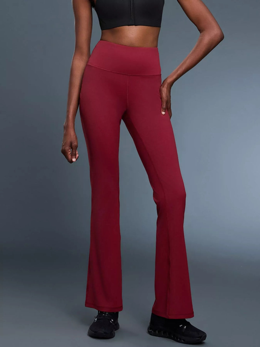 Burgundy High-rise flare yoga pants with wide waistband