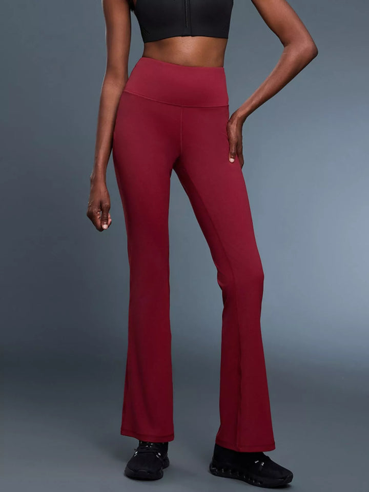 Burgundy High-rise flare yoga pants with wide waistband
