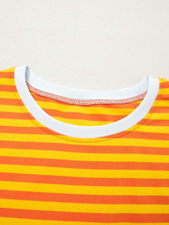 Striped oversized drop-shoulder crew neck t-shirt