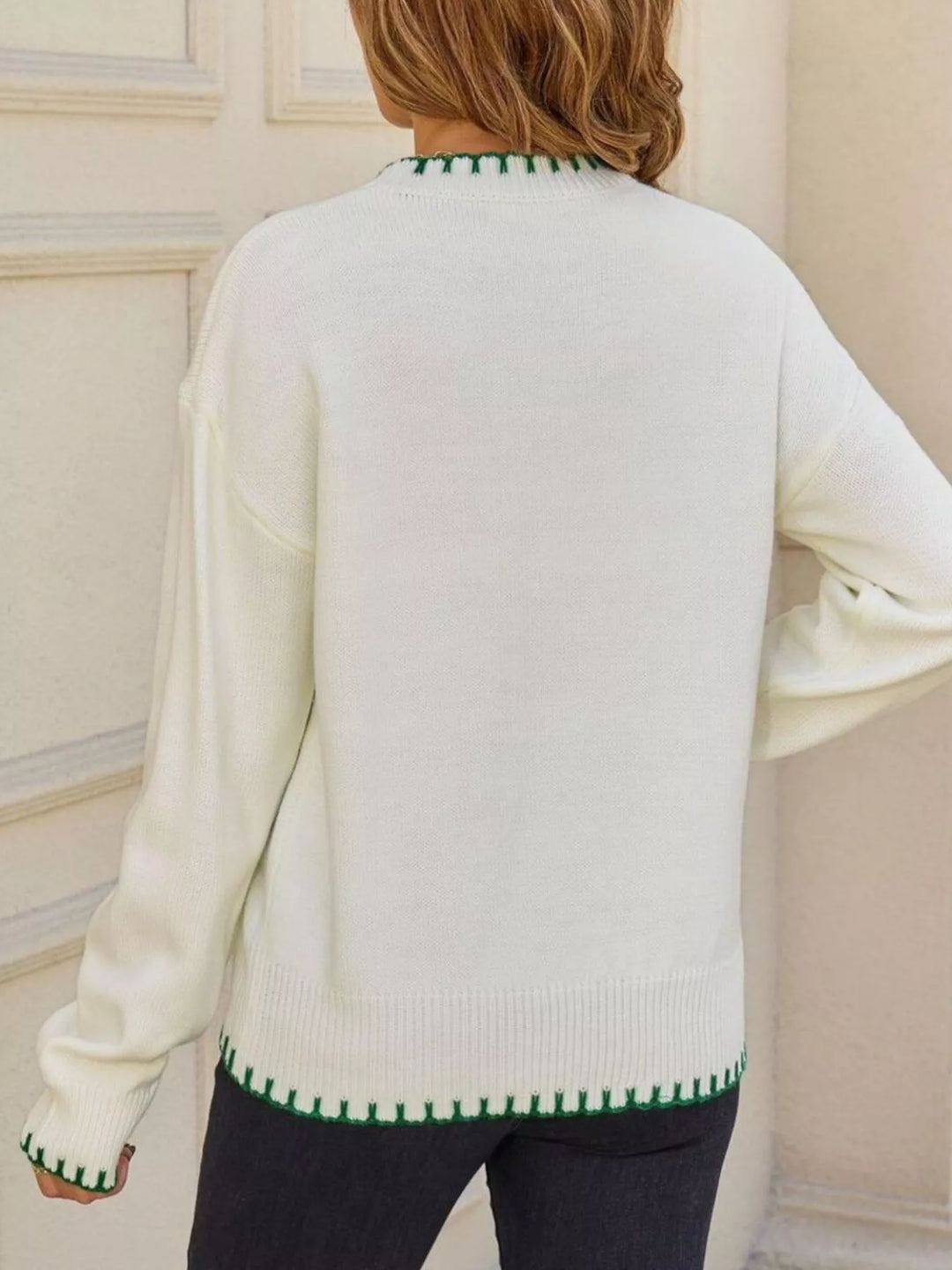 Lemon graphic knit sweater with whipstitch trim