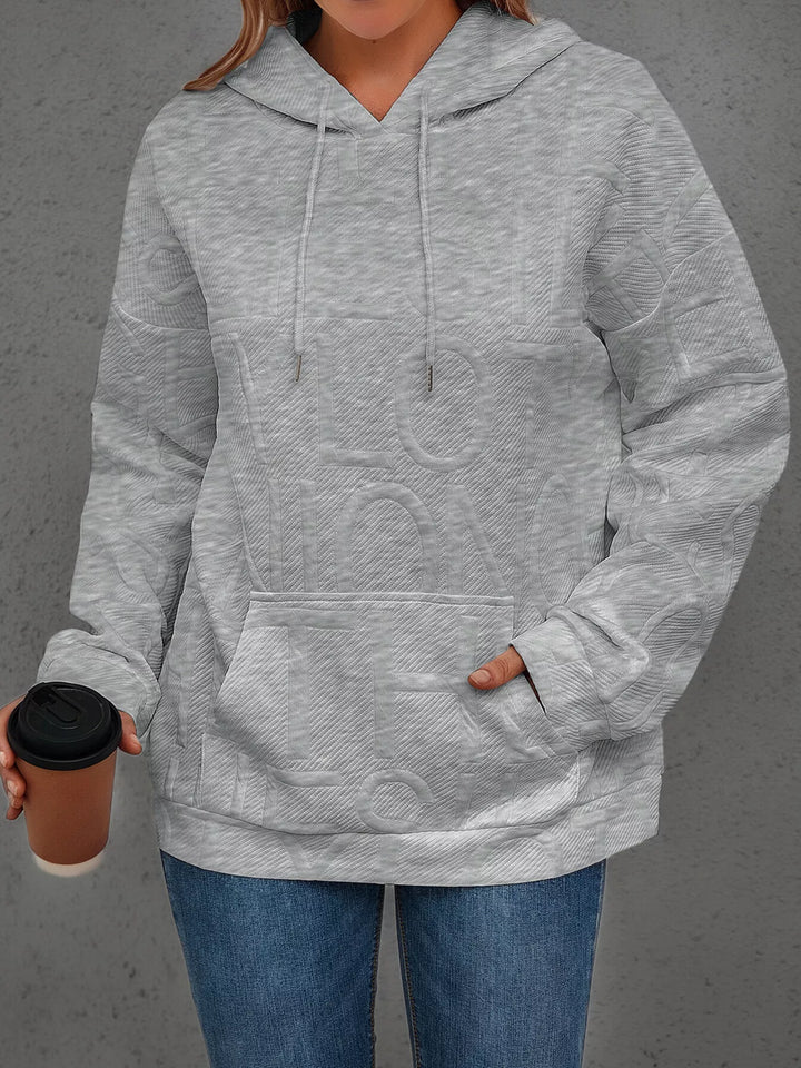 Textured embossed letter pullover hoodie with front pocket