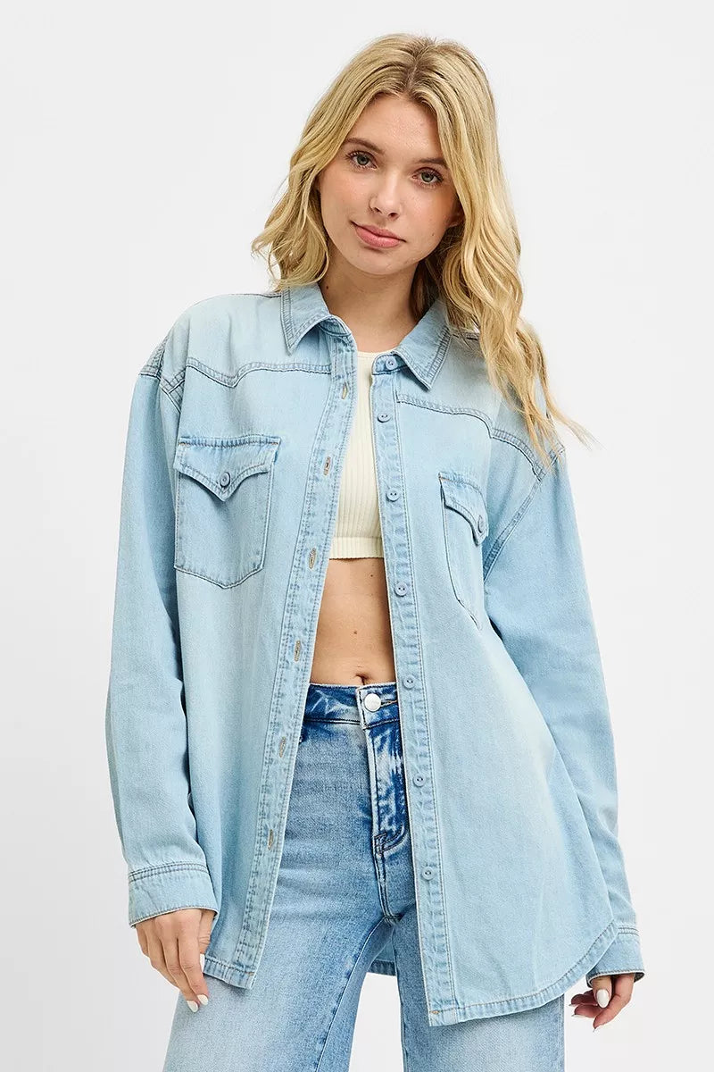 LIGHT Western yoke relaxed-fit denim shirt with snap chest pockets